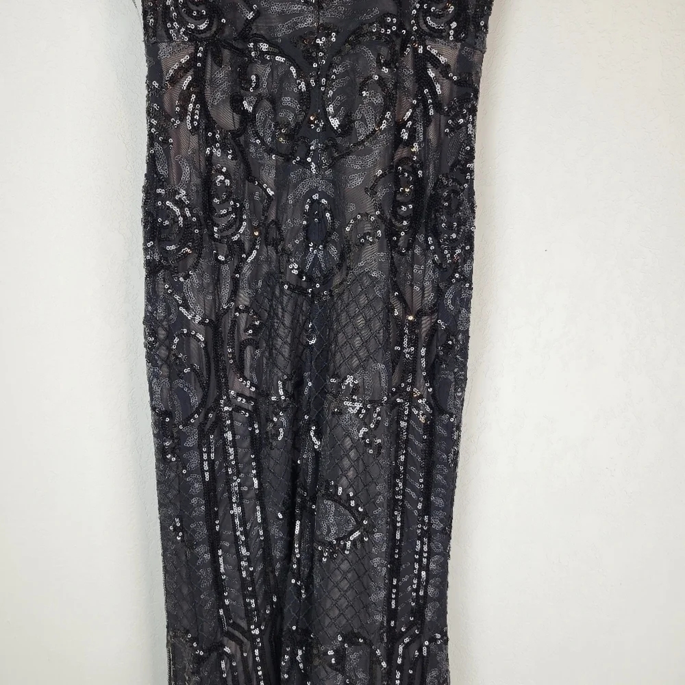 NWT Betsy & Adam Embellished Illusion-Inset Gown in Black Tan Size 2 - Picture 9 of 16